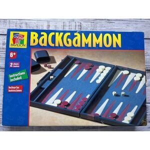 Pavilion Backgammon Board Game VTG Blue Faux Leather Travel Case Set COMPLETE